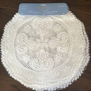 New Classic Crochet Doily 15 in. Round Cream Set of 2